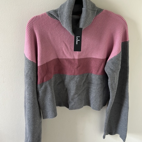 Lulus Cozy as Usual Grey Color Block Turtleneck Knit Sweater - XL - NWT - Picture 2 of 2